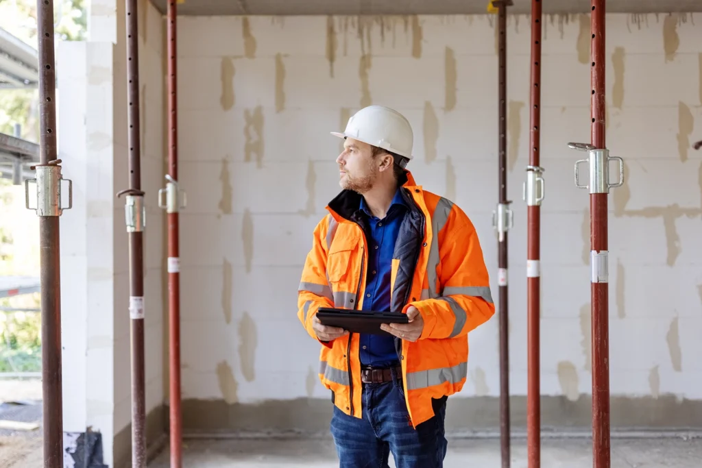 Country-Bank-construction-worker-stands-in-a-new-construction-site