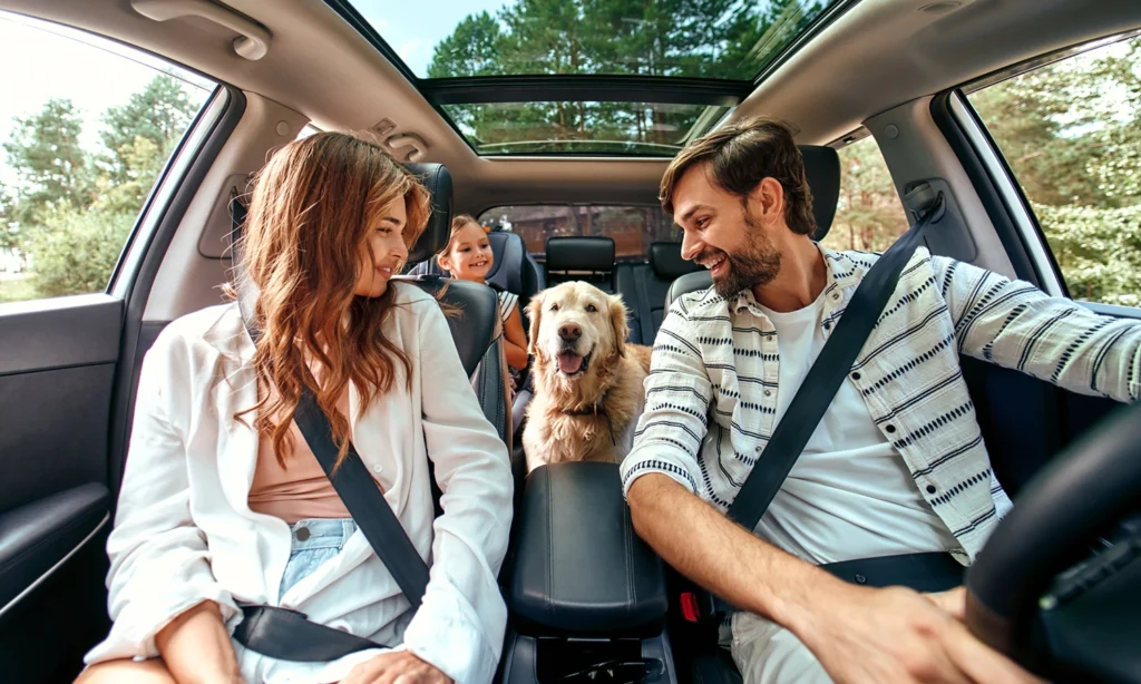 Country-Bank-mom-dad-toddler-and-dog-in-an-SUV-driving